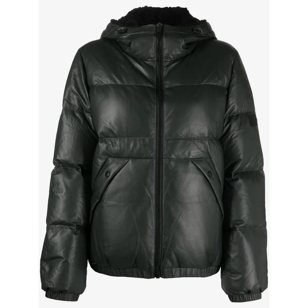 Yves Salomon Shearling Trim Leather Duck Down Jacket Womens L Puffer